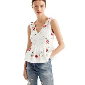 Hand embellished and embroidered linen/cotton peplum top